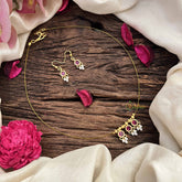 Vriksham Traditional 3 Round & Leaf Pendant Invisible Chain-White Red-G20607